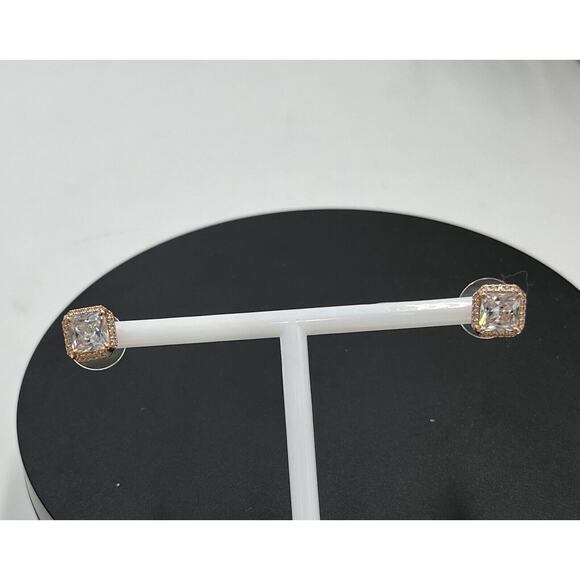 Kate spade Save The Date Pave Princess Cut Bling shiny Rose Gold Stud Earrings - Picture 9 of 16
